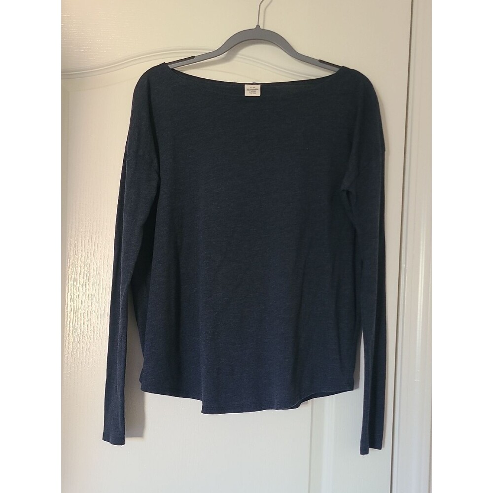 Abercrombie & Fitch Navy Gray Long Sleeve Boatneck Top Small Oversized Classic
